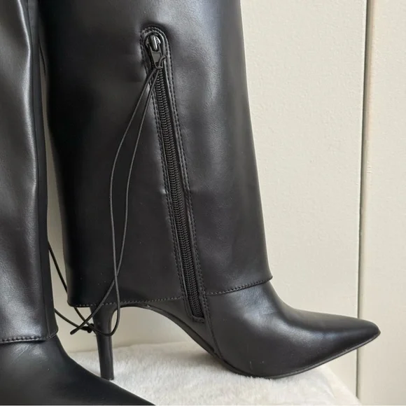 Worthington Sleek Black Leather Heeled Boots - Picture 5 of 14